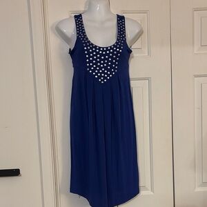 Pink Rose Blue Sleeveless Dress with Silver Accents